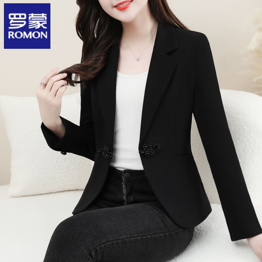 ROMON New Chinese Style Suit Jacket Women's Spring and Autumn New Fashion High-end Feminine Casual Professional Commuting Suit Top Burgundy 2XL Recommended 125-135 Jin Jin equals 0.5 kg