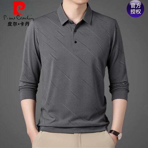 皮尔卡丹（pierre cardin）t恤长袖男士2025春秋季新款中年商务休闲男装薄款爸爸印花体恤衫 藏青826 L 170 建议【120-140斤】