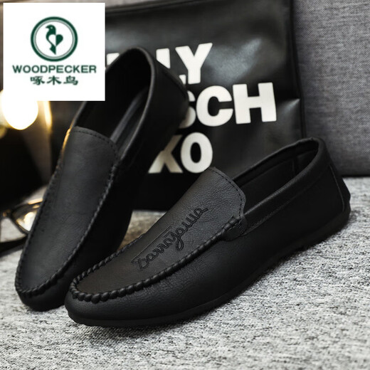 
Woodpecker men's love bean shoes for men to work 2025 spring and summer new soft leather wedding groom leather British casual shoes D838 brown 39