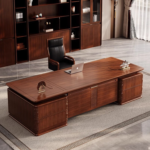 Hanjitang Yuxin Chinese style mid-century style office desk boss table ebony wood leather surface president chairman office furniture executive desk 2.0 meters boss table