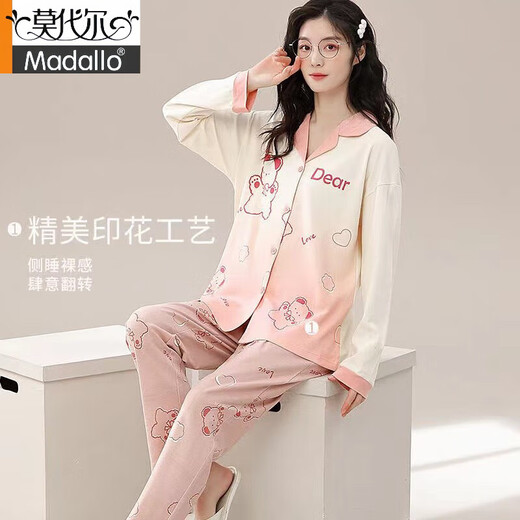 Modal couple's pajamas pure. Cotton one man and one woman spring and autumn long sleeves women cute cartoon large size men's home clothing set AQT 9853 2XL single woman