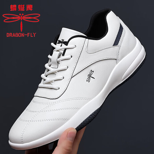 Zapatos para hombres de la marca Dragonfly Nuevos zapatos de cuero para hombres versátiles deportes y zapatos casuales de cuero de vaca coreana resistente al desgaste suave zapatos de carrera de lateral suave hombres 9877 altura interna blanca Aumento 38