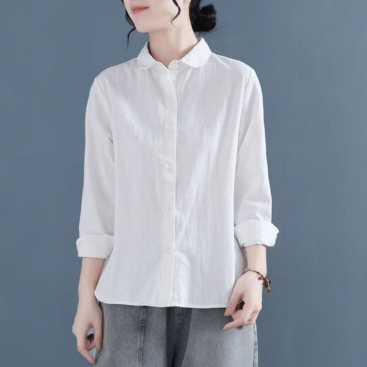 Puppenband reines Baumwollhemd für Frauen im Frühjahr und Herbst Lose und vielseitig geschichtete Hemd College Literary Retro Top J829 Pink M (100-110jin [Jin gleich 0,5 kg])