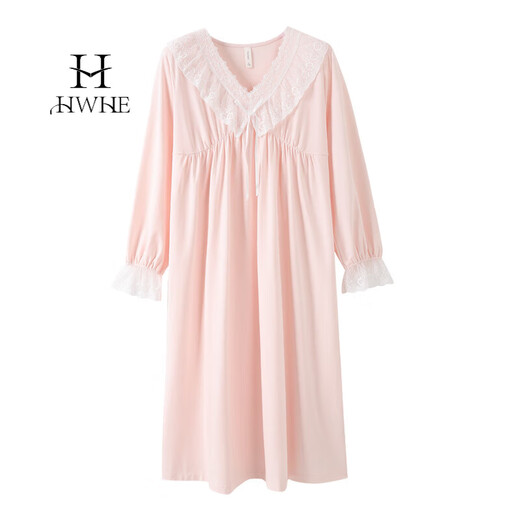 HWHE轻奢品牌长袖睡裙女春秋款带胸垫公主风秋冬季女款家居服长裙 673柔粉(带胸垫) XL 120-145斤