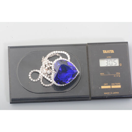 Hunter TITANIC Titanic Ocean Star Necklace Tanzanite Love Necklace Collection Heart-Shaped Synthetic Tanzanite + Round Diamond Necklace 18 inches S