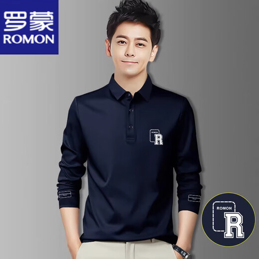 Camiseta de manga larga de Romon para hombres en primavera y otoño New Black Algody Lapel Camiseta de polo de mediana edad Camisa de base masculina Fina R723 Polo de manga larga blanca [Peso sugerido 90-115 Jin [Jin equivale a 0.5 kg]]