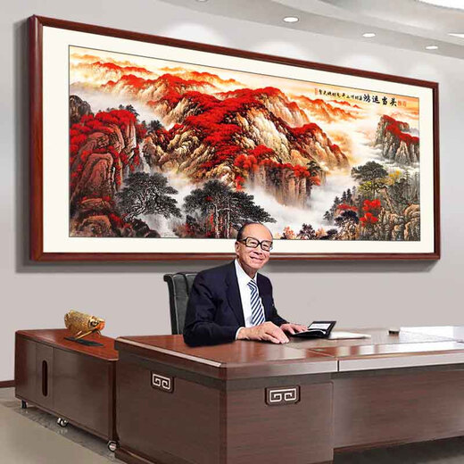 维诺亚红运鸿运当头国画2025新款办公室装饰图字画客厅背景墙靠山水挂画 [八方来财]聚宝盆CT-3520 380*150cm[顺丰][红木色