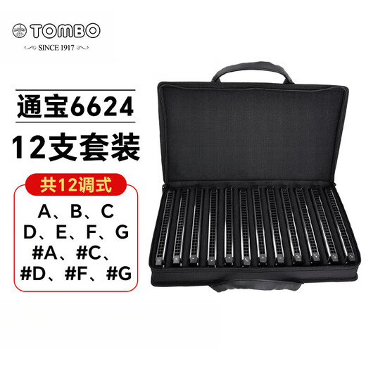 Tongbao Tombo Harmonica Set 24 Hole Polyphonic 12 Tune Set 8 Tune Set 21 Hole Twelve Tune Professional Playing Adult 6624S Performance Performance Polyphonic [12 Tune Set + Pack]
