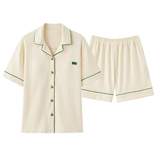 
LangSha couple pajamas summer short-sleeved shorts simple cardigan can be worn outside for men and women's cotton home clothes summer X12706-12806 2XL men's style