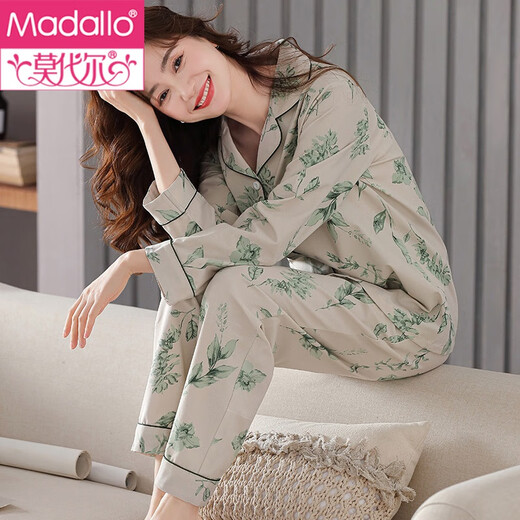 
Modal pajamas women's spring and autumn pure cotton long sleeve autumn full cotton thin women's autumn and winter large-size autumn home clothing set XEQ-9215 lilac brown L (165)