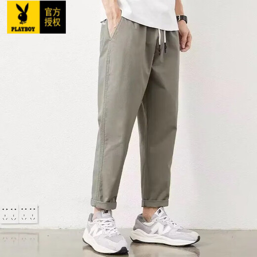 Playboy (PLAYBOY) Men's Clipper Pants 2025 New Spring and Autumn Workwear Straight Loose Hammer Shaped Pure Cotton Casual Pants Men's Trendy and Versatile 9904 Military Green [Pure Cotton High Quality] M