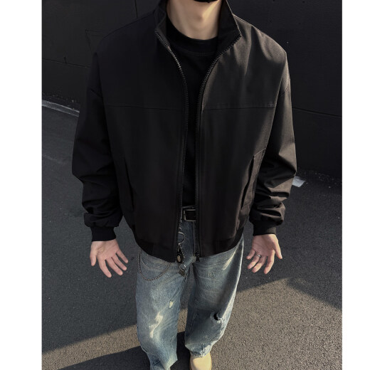 
NYING silhouette windproof flight jacket men's 25 spring and autumn new American fashion brand cleanfit handsome stand collar H1049 black M (90-110Jin [Jin equals 0.5 kg])