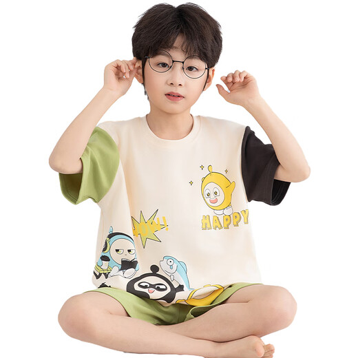 Danzi Party Children's Pajamas Boys Summer Pure Cotton Cotton Thin Short-Shorts Установите домашний костюм для мальчиков среднего размера 692#-T Danzi M Size (предполагаемое высокое 153-160)