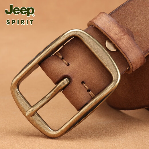 JEEP SPIRIT吉普腰带男真皮针扣百搭男士皮带休闲头层牛皮裤带皮带潮 1047黑色【复古铜扣】 110cm