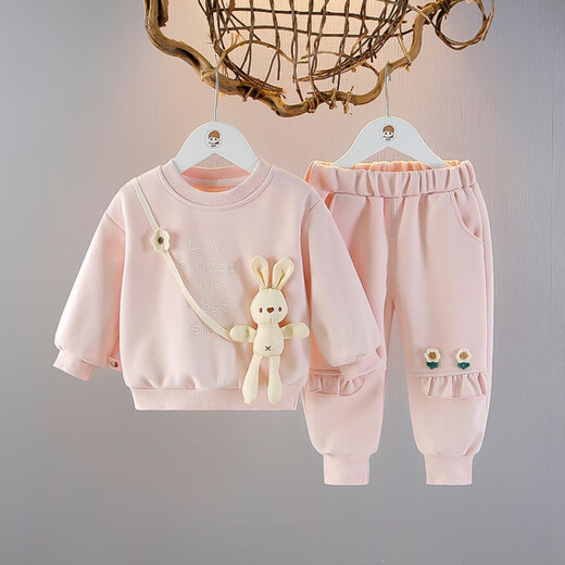 G.DUCKKIDS Little Yellow Duck Baby Girl Autumn Clothing Girls Suit One Year Old Baby Clothes Little Girl Spring and Autumn Casual Sweater Two-piece Set Pink L Two-piece Set 90 Size 1~2 Years Old 80-90cm