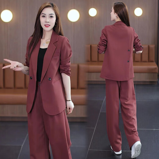Pierre Cardin Early Spring Casual Suit Women's 2026 Spring and Autumn New Korean Style Professional Suit Jacket Wide Leg Pants Two-piece Set Black 3XL (Recommended 145-155 Jin Jin equals 0.5 kg)