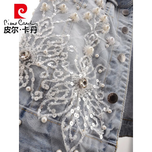 皮尔卡丹（pierre cardin）高档纯棉牛仔马甲背心女短款春秋新款百搭破洞外穿马夹坎肩上衣潮 浅蓝色 3291 S 80-95斤