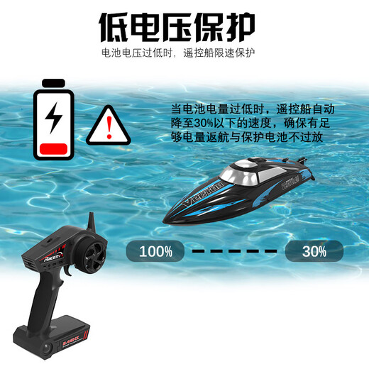 欧兰斯795-3高速2.4G遥控船水上模型防水快艇船儿童电动玩具船 795-3遥控船-黑色