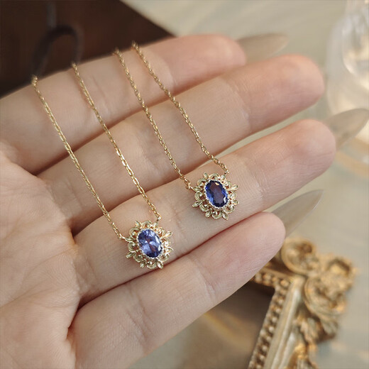 Shilian European Retro Light Luxury Tanzanite Necklace Clavicle Chain Female Sun God Hollow Lace 925 Sterling Silver K Gold Plated Necklace Tanzanite Necklace M