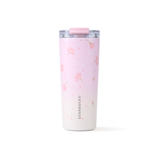 Starbucks cup cherry blossom spring bloom series stainless steel desktop water cup large capacity portable accompanying cup Chinese day teacher gift double drink mouth stainless steel cup 680ml