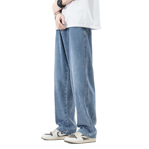 VDJ International Herren Luxury High-End-Marke Summer Dünne Tennisjeans Lose gerade große Casoshosen 1278 Blau High-End-Geschenkbox 28