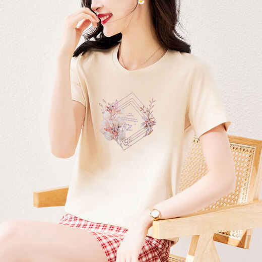 子耳气质女士短袖高档女时尚一点2025广州十三行夏季纯棉t恤宽松衫 6172灰粉 短.袖 M （建议80至105斤）