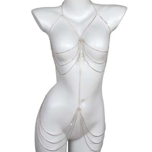 Totto Chest Chain Body Chain Tassel Full Body Sexy Accessory Necklace Chain Body Decoration Chain SN9766 Silver Rhinestone Body Chain 7