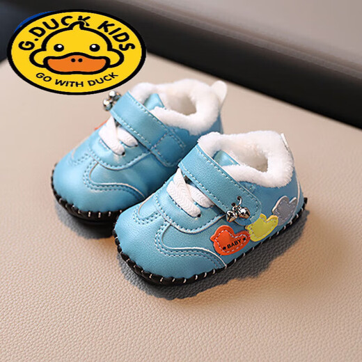 G·DUCK KIDS冬季棉鞋新生婴儿鞋子0-1岁软底防滑宝宝学步鞋加绒加厚可爱防掉 米白色 A350加绒 17 内长12.5厘米建议11-12月