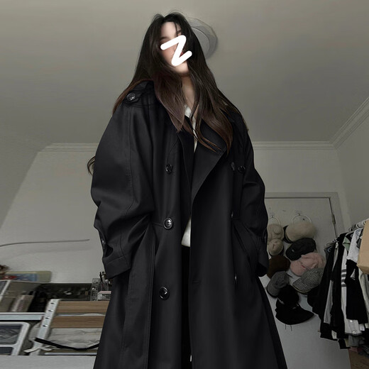 GARNUO灰色风衣外套女中长款2025新款早春秋韩系小个子高级感英伦风大衣 黑色 M 【101-130斤】