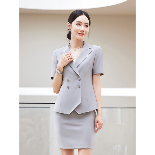 Zimeiqiao Suite à manches courtes ensemble pour les femmes de bijoux mince d'été haut de gamme vendant des costumes professionnels commerciaux vêtements de travail usure 682 matcha Green Women's Suit M M