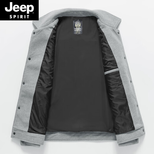 JEEP SPIRIT春季翻领毛呢夹克男外套中年商务男装春秋百搭休闲夹克男上衣 M878款  灰色 M 170