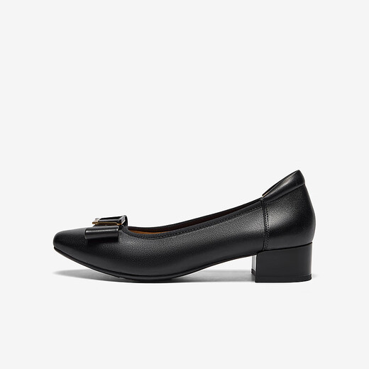 Bata Light Mund Single Schuhe für Frauen 2025 Frühlingseinkaufszentrum Neue Schaffell Dicke Ferse Pendler Bogen Single Schuhe 6296daq5 Schwarzweite Ausgabe 36