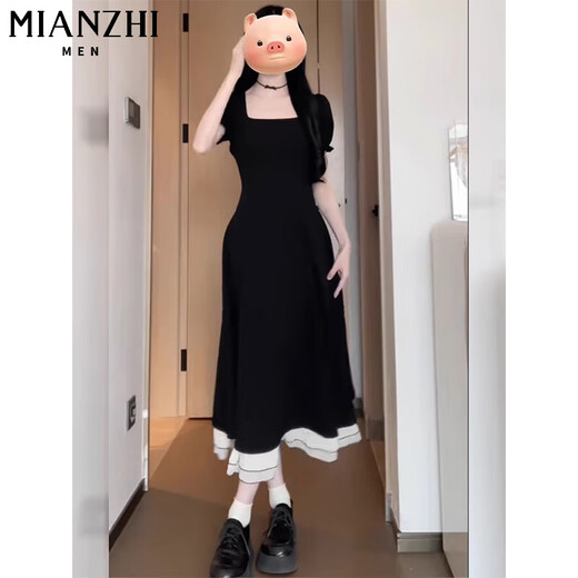 棉致赫本风黑色法式短袖连衣裙女夏季新款显瘦广州十三行温柔风长裙 黑色长款【1595高品质29.5】 M 90-100斤