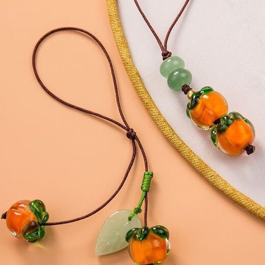 Beiyipin Persimmon Persimmon Mobiltelefon Anhänger kurzer Lanyard für Männer und Frauen Retro-Stil verglaste Persimmon Pendell