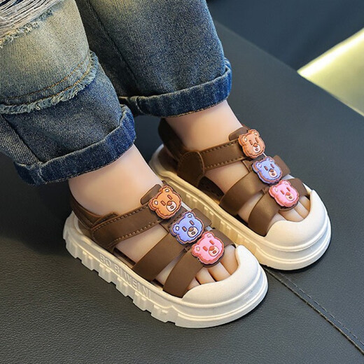 G.duck Little Yellow Duck Children's Baotou Sandals New Summer Boys 3-6 Years Old Middle School Girls Soft Bottom Anti-Slip Waterproof Baby Brown Size 24 (Shoe Inner Length 15cm)