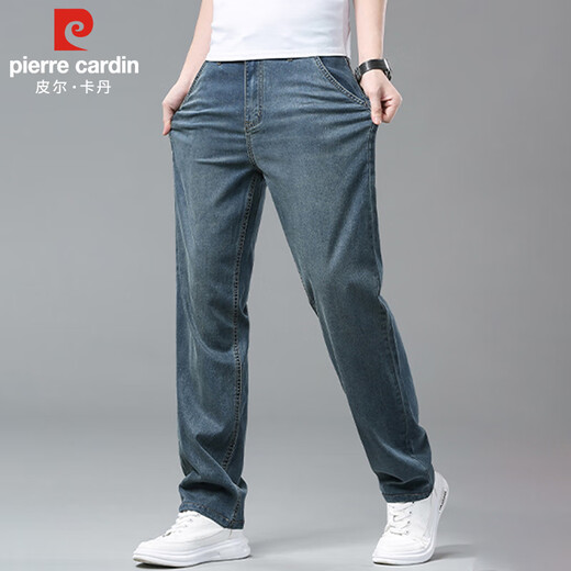 Pierre Cardin Jeans Summer de verano Pantalones rectos delgados para hombres Pantalones casuales para hombres Ropa de hombres de alta gama azul retro 32