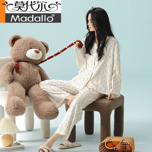 莫代尔【新疆棉】春季新款睡衣女士纯棉长袖拉架棉韩系家居服套装 3E3291-女款 L (建议100-125斤)