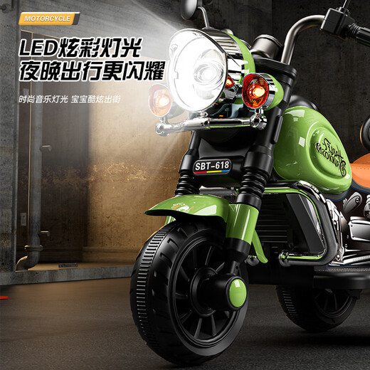 Shengbutong Children's Electric Bike Motorcycle 1-3-3-6 ans Tricycle Tricycle Télécommande La voiture de jouets peut être utilisée comme enfant Batterie Car Olive Green [Dual Drive + Remote Control + Early Education + Bluetooth] Cadeaux d'anniversaire des garçons et filles pour la journée pour enfants