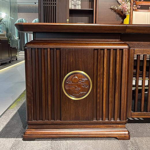 Aosenmingxin Chinese solid wood office desk and chair boss table ebony wood general manager office chairman high-end executive desk 2.4 meters boss table