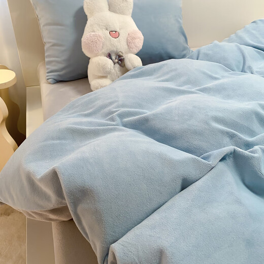 Lady Laura Fuanna's Class A milk velvet bed four-piece winter double-sided velvet thickened coral velvet quilt cover customized baby blue + light gray - bed sheet style 1.8m bed sheet four-piece quilt cover 200*230