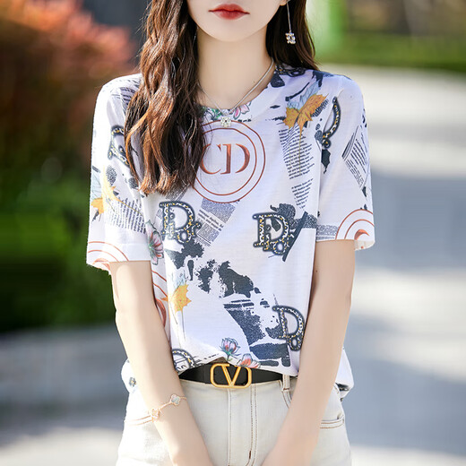 HMRSV Mulberry Silk Camiseta de manga corta para mujeres 2025 Summer Nuevo diseño informal y de moda