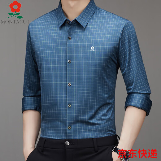 Mengtejiao Herren Mulberry Seide Langarmes Hemd im Frühling und Herbst mittleren Alters Vaters Casual Plaid Free Bügelhemd Männer 9928-Black M 165 Geeignet für 100-115jin [Jin entspricht 0,5 kg]