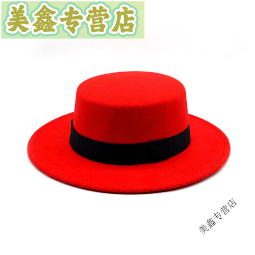 Lanlingfang rétro British Style Black Ribbon Plat Top Hat Hepburn Gentleman Jazz Hat Flat Brim Woolen Wide Brim Men and Women Hat Hat Top Flat Grey