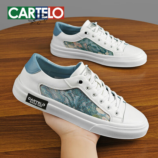 
CARTELO crocodile (CARTELO) board shoes men's casual shoes summer breathable outdoor shoes men's versatile white shoes men's soft sole one-foot men's shoes White ice blue - trendy and versatile-7374 41 standard sports shoes size