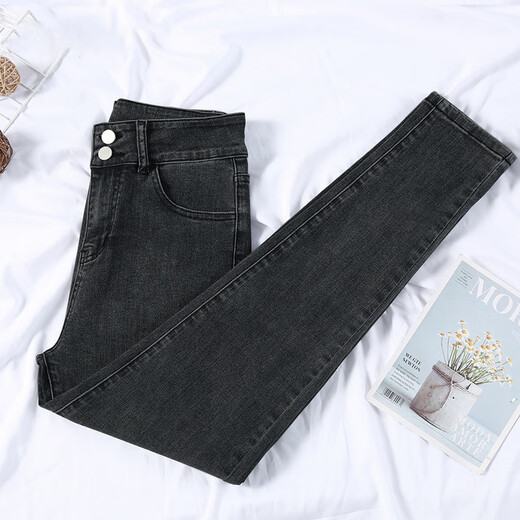 Yisi Reducido Retro Blue Jeans Women's 2025 Spring y otoño Nuevas patas pequeñas y tierras de cintura alta pantalones delgados de lápiz delgado gris [Dar un cinturón] 833 28 recomendado 100-110Jin [Jin iguala 0.5 kg]