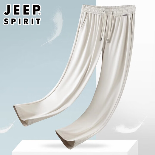 吉普（JEEP）桑蚕丝男士休闲裤2025夏季薄款冰蚕丝卫裤宽松阔腿爸爸运动裤子 灰绿 XL 【建议155-170斤】