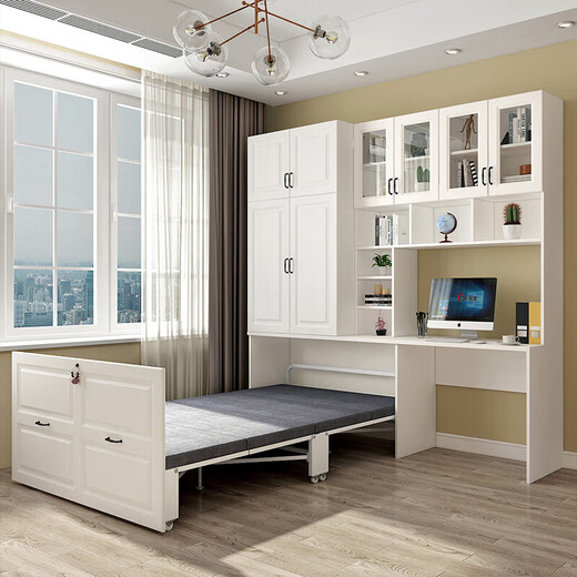 Yu Meng Xindi Invisible Bett Bücherregal Schreibtisch Integrierte Teleskop -Ziehbett -Lernzimmer Klappbettblatt für Mittagessen Pause Home kleine Wohnung CH5 Style 12200*400*2100