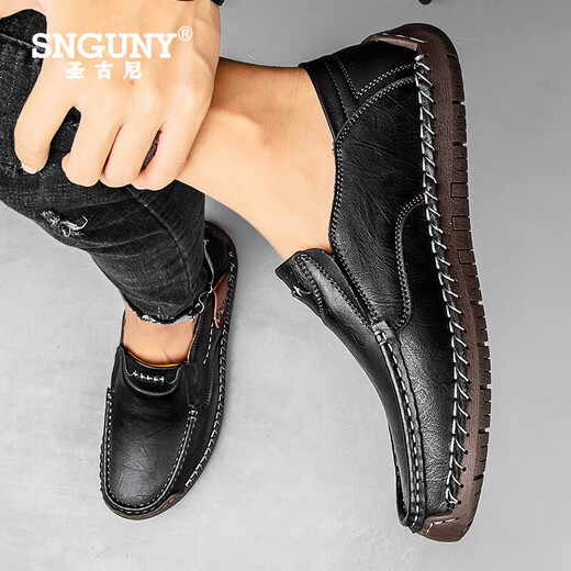 
SNGUNY high-end light luxury brand casual shoes men's 2025 spring new Doudou shoes men's cowhide leather business leather shoes men black [9916 four-season model] 38 (240mm)