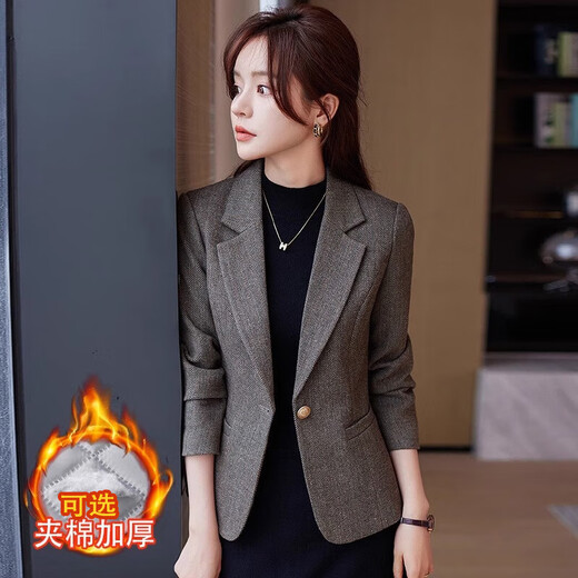 Chenfu small blazer women's Korean style fashion casual short style slim temperament suit versatile work clothes top single piece regular gray suit 2XL recommended 120-130Jin Jin equals 0.5 kg