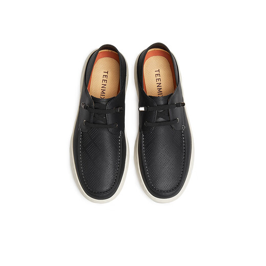 Tianmeiyi Men's Shoes Casual Leather Shoes Shopping Mall Same Style Business Commuting Comfortable Men's Casual Shoes 2025 New 3VB02BM5 Black 40